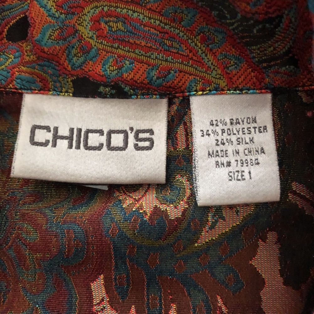 Chicos Blouse Button Abstract Multicolor Size 1 - Picture 3 of 5